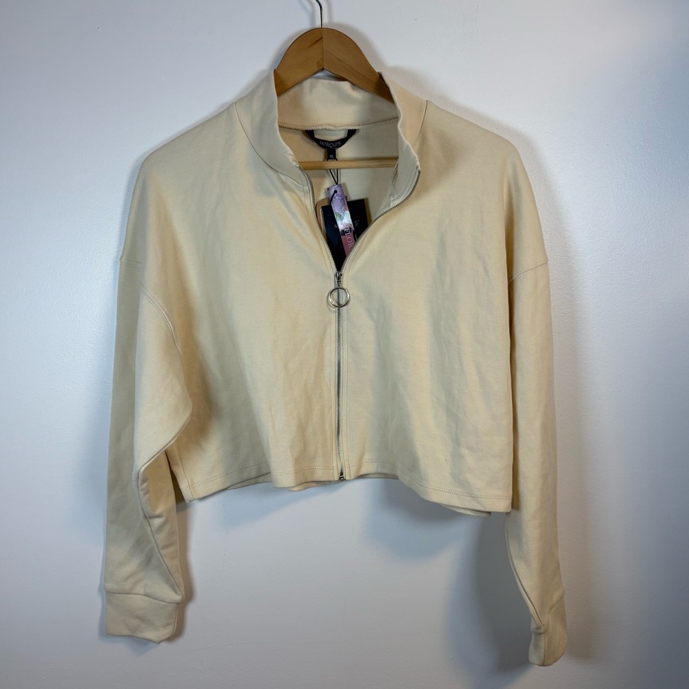 NWT Marquis Women’s Buttery Yellow Cropped Zip-Up Sweater, Size XL, Cotton Blend - Picture 3 of 7